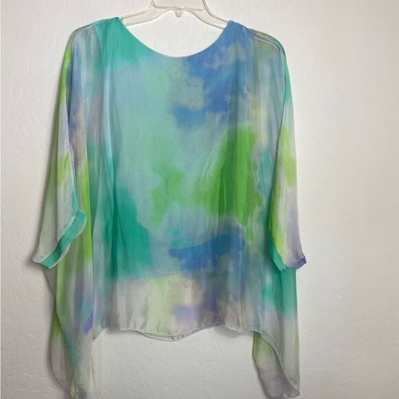 Fancy Aqua Blue Silky Flowing Top Large - sewn in tank top - Picture 11 of 13